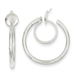 14K White Rhodium Non-Pierced Hoop Earrings