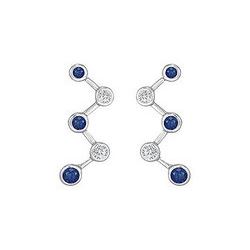 Blue Sapphire and Diamond Earrings : 14K White Gold - 1.00 CT TGW