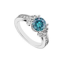 Blue & White Diamond Engagement Ring 14K White Gold 3.00 CT TDW