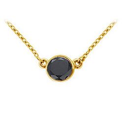 14K Yellow Gold : Bezel Set Round Black Diamond Solitaire Pendant - 1.75 CT. TW.