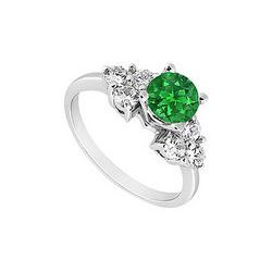 Emerald and Diamond Engagement Ring : 14K White Gold - 0.75 CT TGW