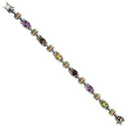 SS W/14K Multi Gem 7.5In Bracelet