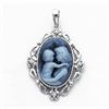 Image 1 : 14K White Gold Diamond 13X18 Agate Cameo With Sentiment Pendant