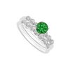 Image 1 : Emerald and Diamond Engagement Ring with Wedding Band Set : 14K White Gold - 0.50 CT TGW