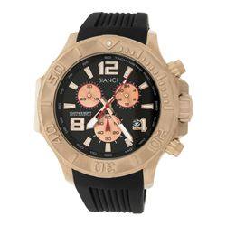 Roberto Bianci Men's Rose Gold Plated Watch With Black Face And Black Rubber Band-5505F