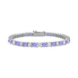 Created Tanzanite and Cubic Zirconia Prong Set 10K White Gold Tennis Bracelet 4.00 CT TGW