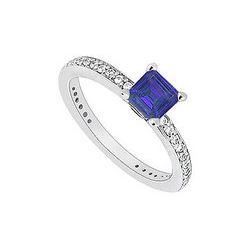14K White Gold Princess Cut Sapphire & Diamond Engagement Ring 0.60 CT TGW