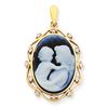 Image 1 : 14K .12Ct Diamond 13X18mm Mother&Child Agate Cameo With Sentiment Pendant