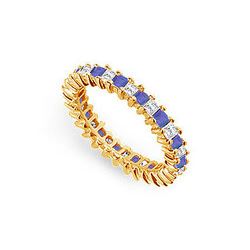 Diamond and Blue Sapphire Eternity Band : 14K Yellow Gold – 2.00 CT TGW