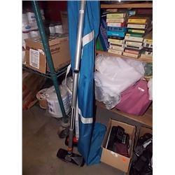 CURLING BAG & 2 CURLING BROOMS