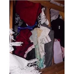 SHELF OF CLOTHING, BLANKETS AND MORE