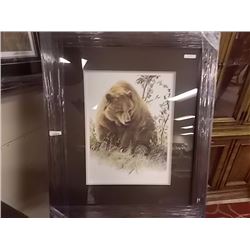 FRAMED LIMITED EDITION PRINT - GRIZZLY IN THE CHOKE CHERRIES - AMY BRACKENBURY - ESTIMATED GALLERY P