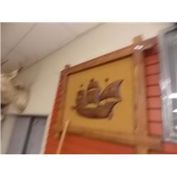CARVED WOOD PICTURE OF SHIP