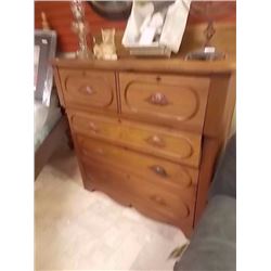 ANTIQUE WALNUT DRESSER - EARLY VICTORIAN - 1870'S - WITH CARVED DRAWER PULLS AND BACK SPLASH