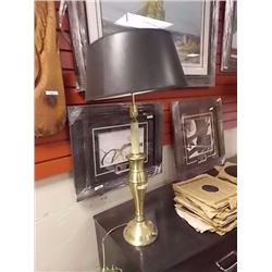 BRASS TABLE LAMPS WITH OUTLET - BLACK SHADES
