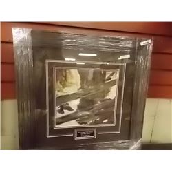 FRAMED PRINT - RED WINGED BLACK BIRDS & RAIL FENCE - ROBERT BATEMAN - ESTIMATED GALLERY PRICE $