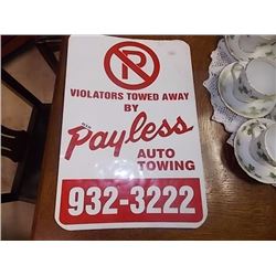 VINTAGE METAL CAR THEMED SIGN -  PAYLESS