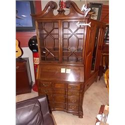 WALNUT DROP FRONT SECRETARY DESK / CHINA CABINET - REALLY NICE CONDITION - CUSTOM CRAFTED BY HARDEN 