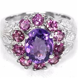 Natural Amethyst & Rhodolite Garnet Ring