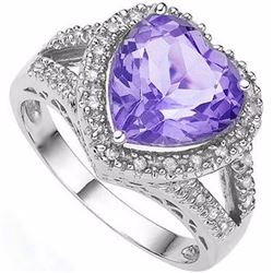 Natural Heart Amethyst & Diamond 3.16 carats Ring