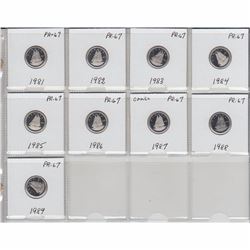 9x Canada Proof 10-cents from 1981-1989. You will receive one of each date. 9pcs