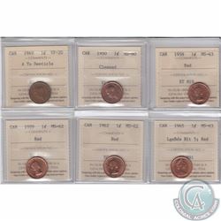 Estate Lot of 6x Canadian ICCS Certified 1-cent coins. This lot includes the following ICCS Certifie