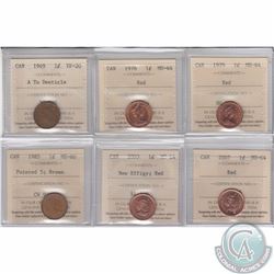 Estate Lot of 6x Canadian ICCS Certified 1-cent coins. This lot includes the following ICCS Certifie