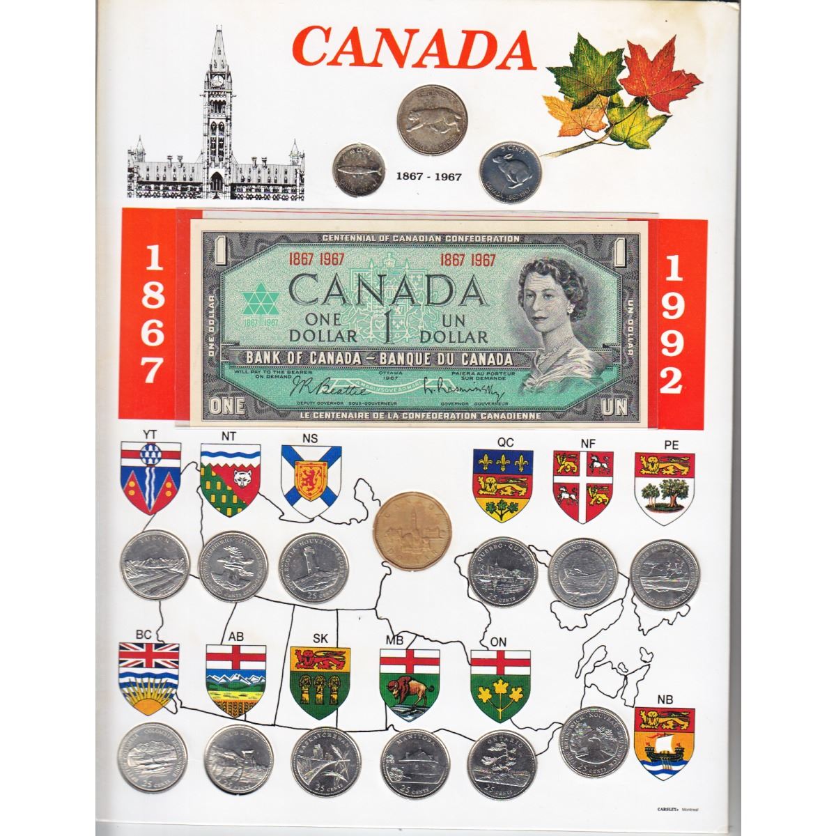 1867-1992 Canada Coin and Paper Money Set. Included are 12x 1992 25 ...