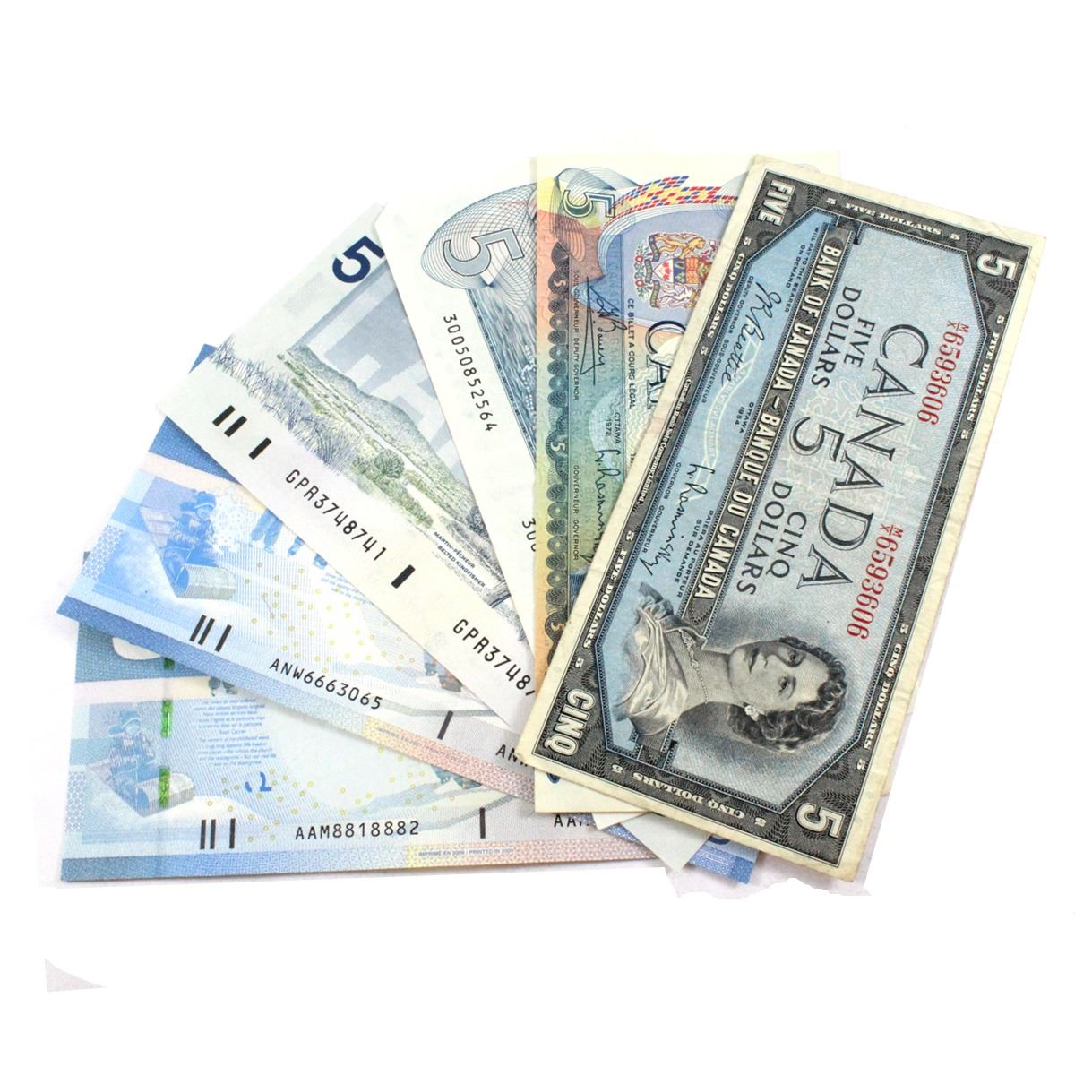 Run of Six Different $5.00 Notes from Six Different Series ranging from ...