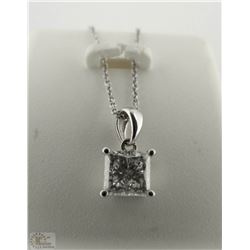 14K WHITE GOLD DIAMOND SOLITAIRE PENDANT WITH CHAIN