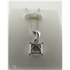 Image 1 : 14K WHITE GOLD DIAMOND SOLITAIRE PENDANT WITH CHAIN