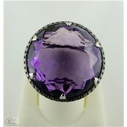 14K WHITE GOLD & BLACK RHODIUM, AMETHYST RING