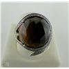 Image 2 : 14K WHITE GOLD SMOKEY QUARTZ AND DIAMOND RING
