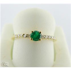 10K YELLOW GOLD EMERALD AND DIAMOND RING