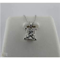 14K WHITE GOLD DIAMOND SOLITAIRE PENDANT W/ CHAIN