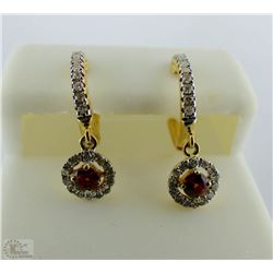 10K YELLOW GOLD GARNET AND DIAMOND EARRINGS