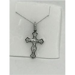 #1-14K WHITE GOLD DIAMOND CROSS PENDANT NECKLACE