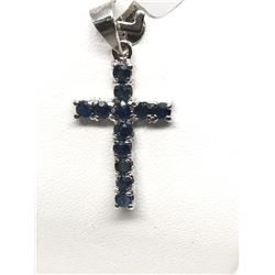 #7-STERLING SILVER SAPPHIRE CROSS PENDANT