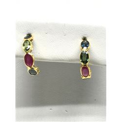 #10-18K YELLOW GOLD RUBY & SAPPHIRE EARRINGS