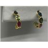 Image 2 : #10-18K YELLOW GOLD RUBY & SAPPHIRE EARRINGS