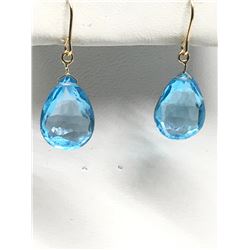 #12-10K YELLOW GOLD BLUE TOPAZ TEAR DROP EARRINGS