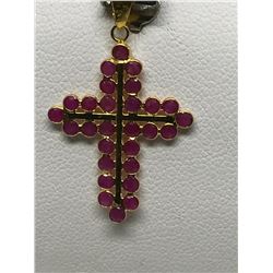 #21-18K YELLOW GOLD RUBY CROSS PENDANT