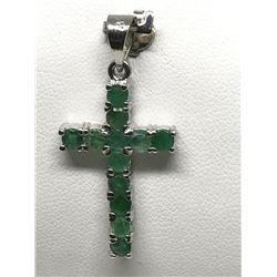 #23-STERLING SILVER EMERALD CROSS PENDANT