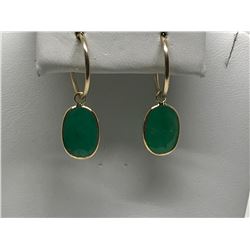 #26-14K YELLOW GOLD EMERALD HOOP EARRINGS