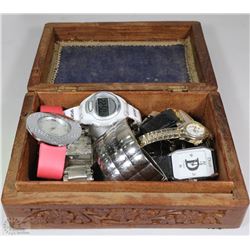 WOODEN BOX WITH ESTATE WATCHES
