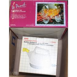 NEW IN BOX PUNCH BOWL SET, NEW IN BOX KETTLE