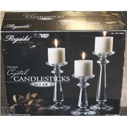 NEW IN BOX - 24% LEAD CRYSTAL 3PC CANDLESTICK SET