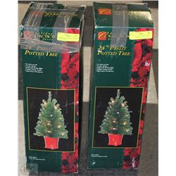 PAIR OF HOLIDAY COLLECTION 24" PRELIT POTTED TREES
