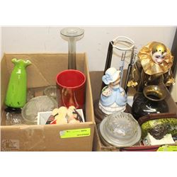 TWO BOXES OF ESTATE ITEMS INCLUDING VASES DOLL