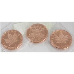 LOT OF THREE 1 OUNCE FINE (.999) COPPER TOKENS